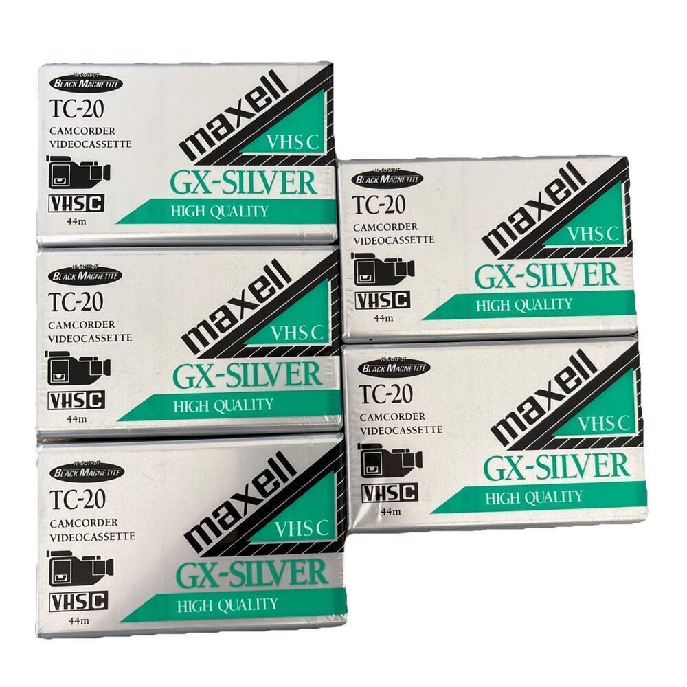 Lot Of 5 Brand New Maxell VHSC TC-20 GX-Silver Camcorder Videocassette VHSC